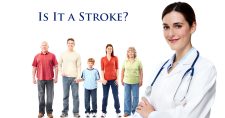 Is It a Stroke? Picture of a Caucasian health provider and a Caucasian family.