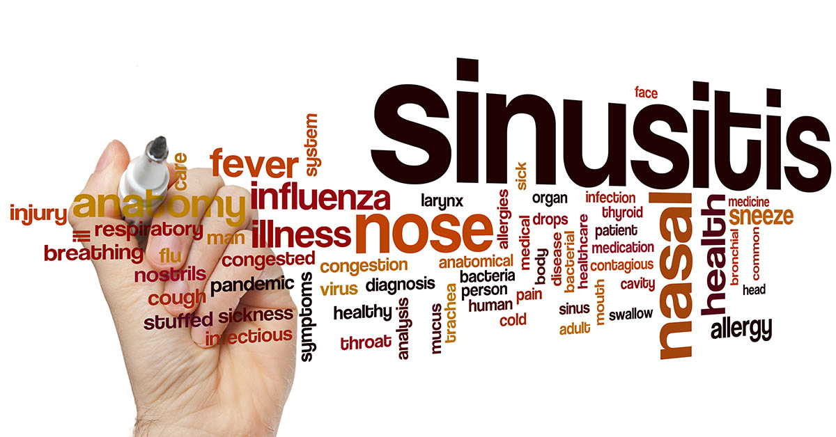 Geriatric Sinusitis. Picture of a caucasian hand writing signs of sinusitis.
