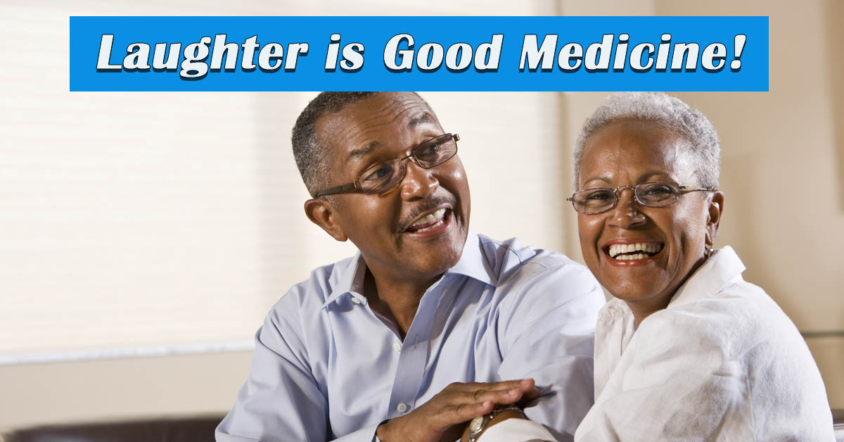Laughter is Good Medicine. Picture of an older black male and female laughing and enjoying each other's company.